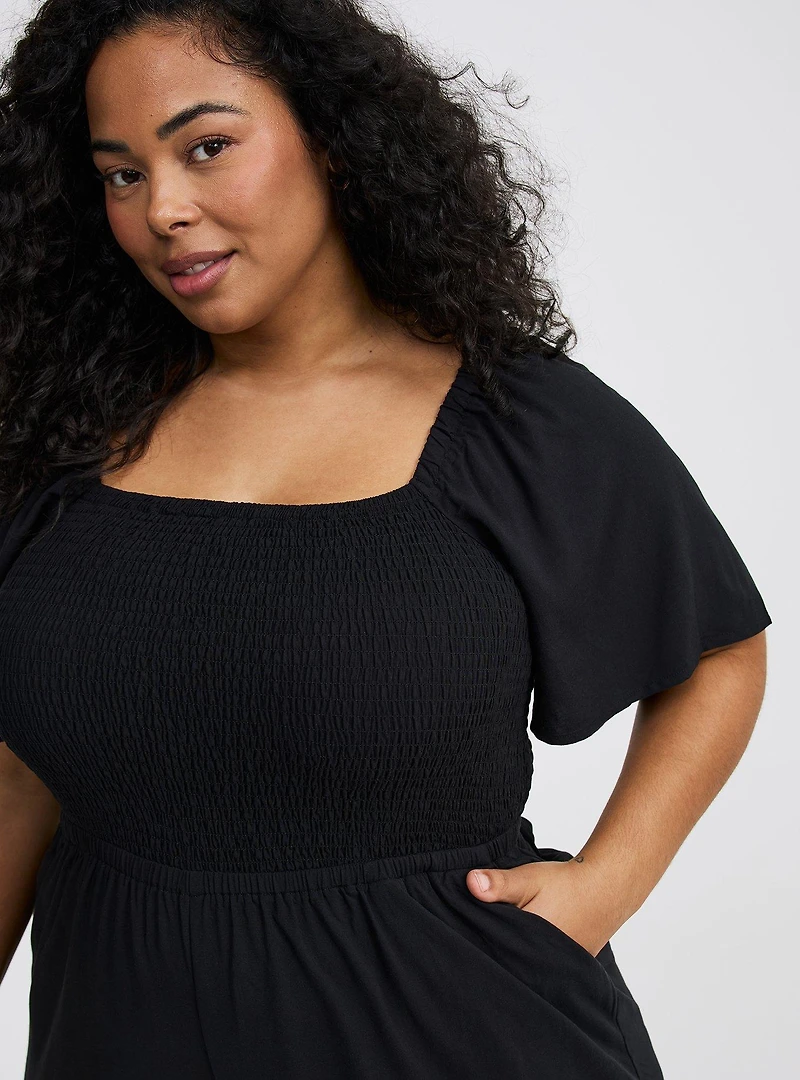 Flutter-Sleeve Smocked Jumpsuit