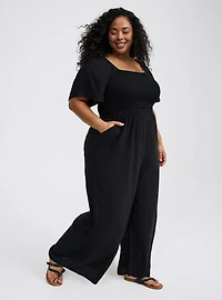 Flutter-Sleeve Smocked Jumpsuit