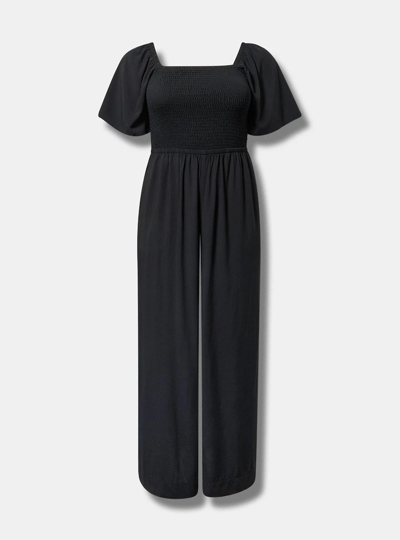 Flutter-Sleeve Smocked Jumpsuit