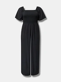 Flutter-Sleeve Smocked Jumpsuit