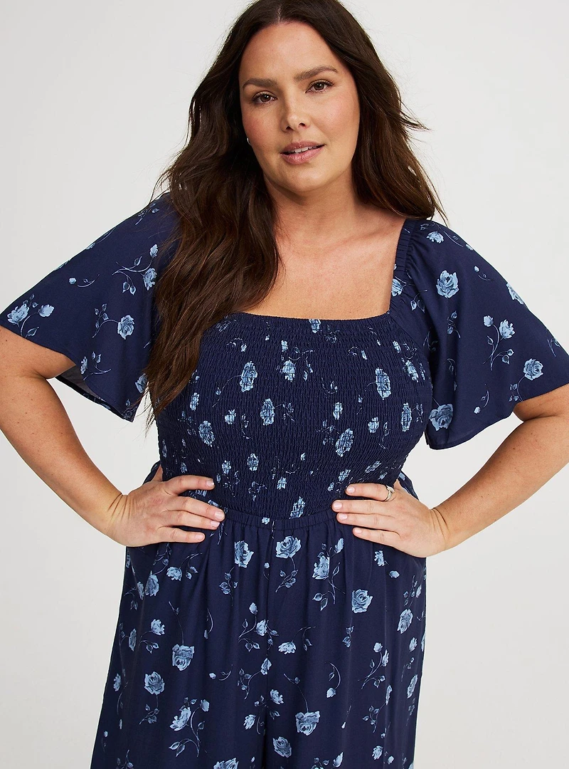 Flutter-Sleeve Smocked Jumpsuit
