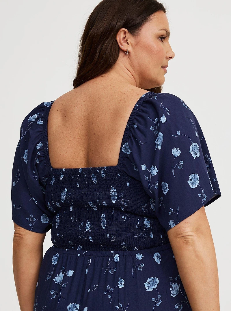 Flutter-Sleeve Smocked Jumpsuit