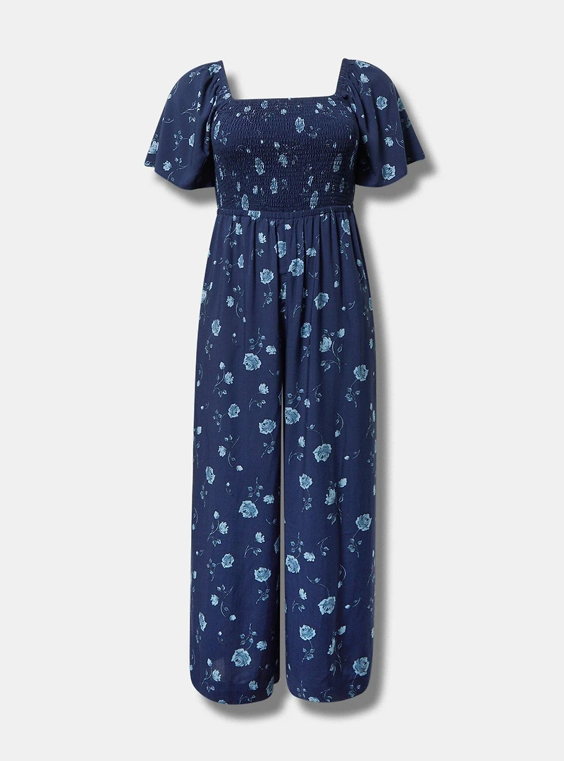 Flutter-Sleeve Smocked Jumpsuit