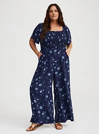 Flutter-Sleeve Smocked Jumpsuit
