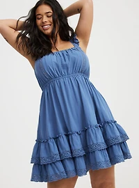 Mini Cotton Tiered Lace-Trim Dress