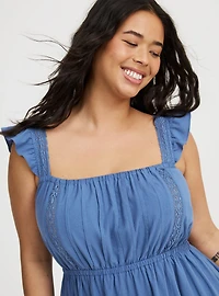 Mini Cotton Tiered Lace-Trim Dress