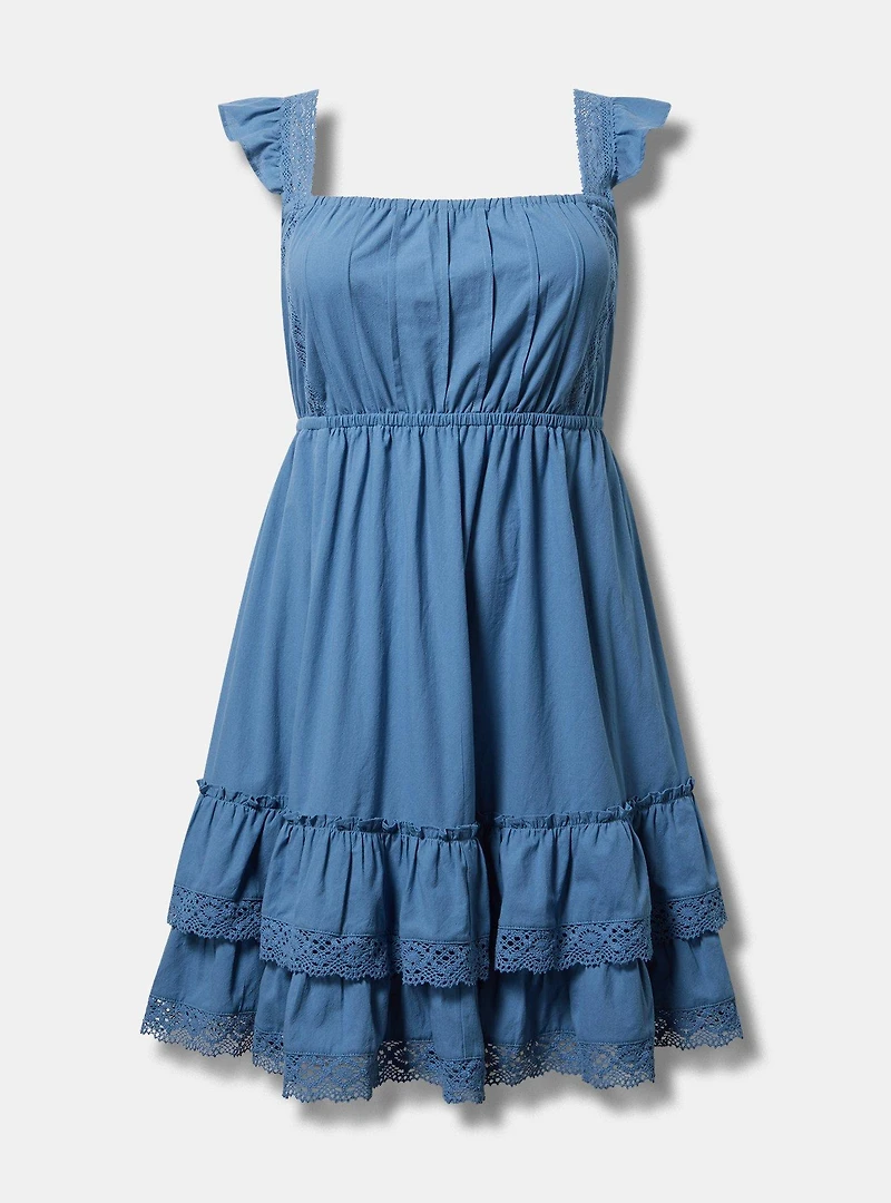 Mini Cotton Tiered Lace-Trim Dress