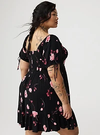 Mini Tie Puff-Sleeve Dress