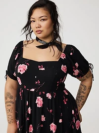 Mini Tie Puff-Sleeve Dress