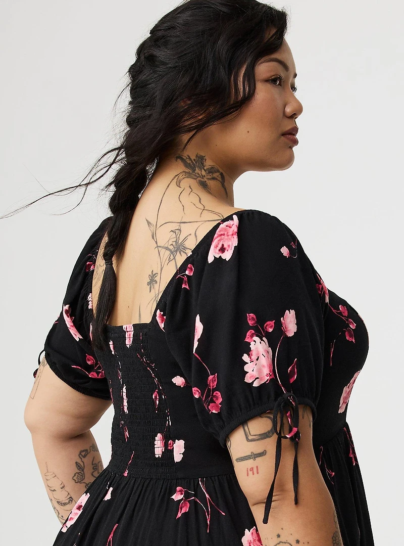 Mini Tie Puff-Sleeve Dress