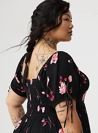 Mini Tie Puff-Sleeve Dress