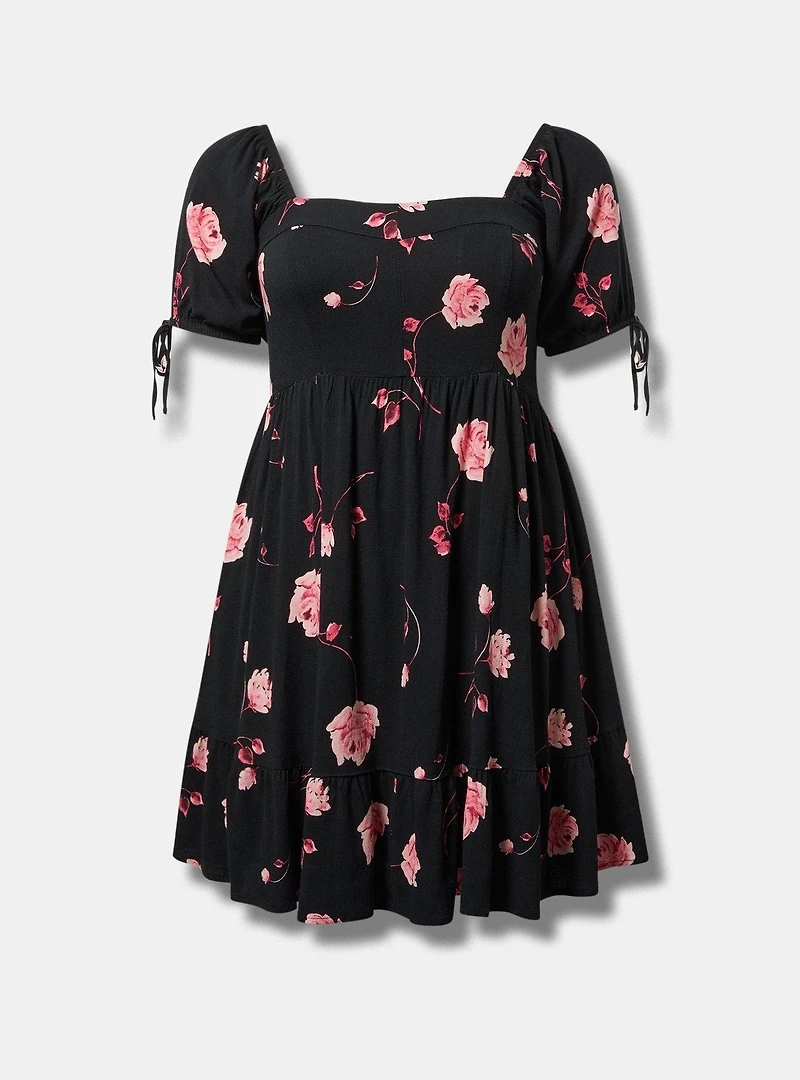 Mini Tie Puff-Sleeve Dress