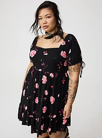 Mini Tie Puff-Sleeve Dress