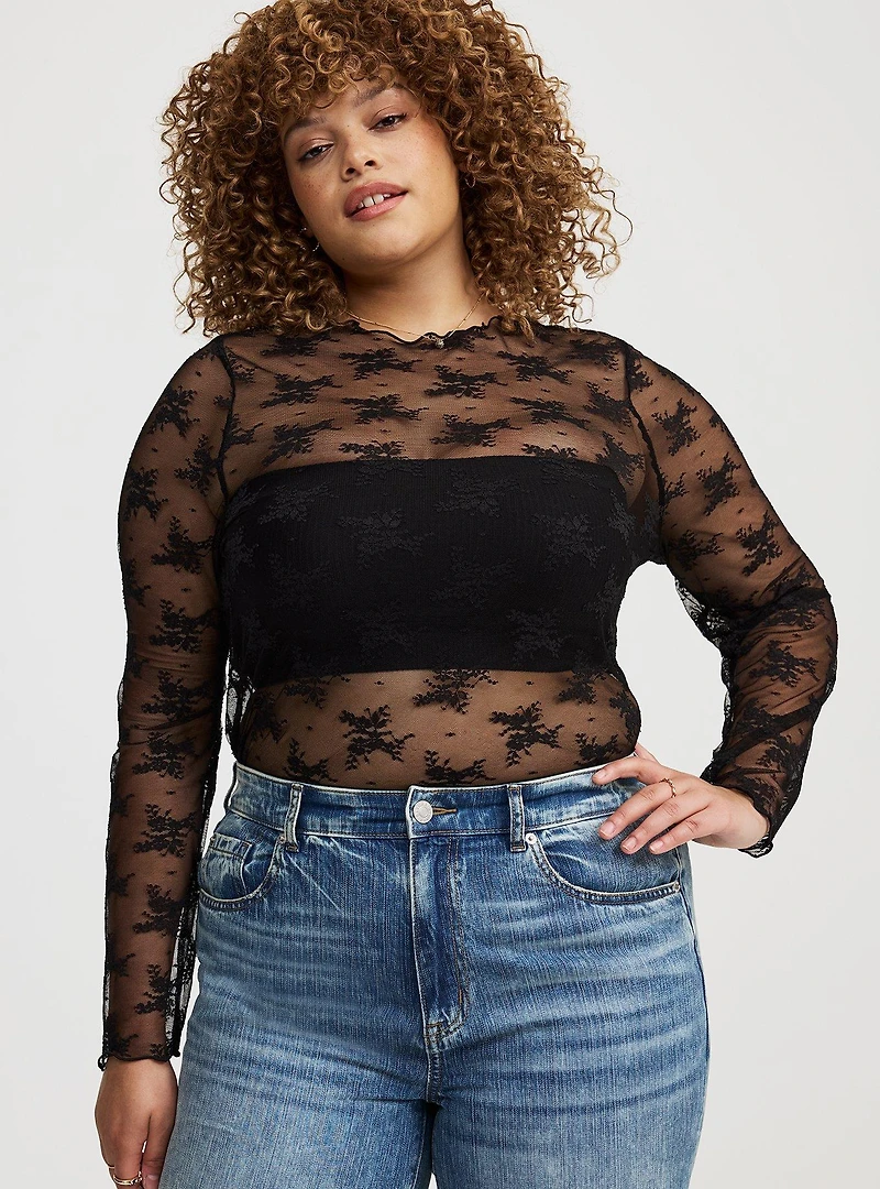 Sheer Lace High Neck Top