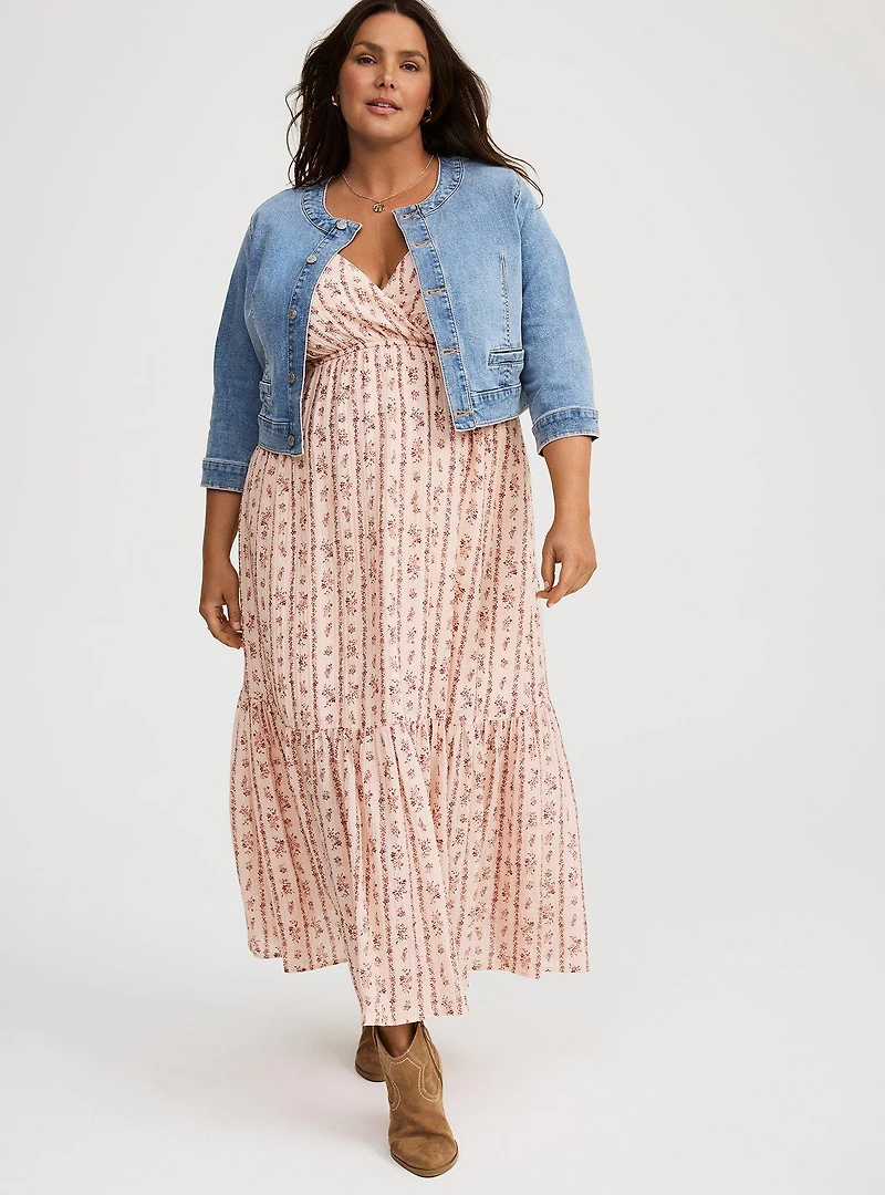 Cropped Collarless Denim Jacket