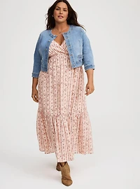 Cropped Collarless Denim Jacket
