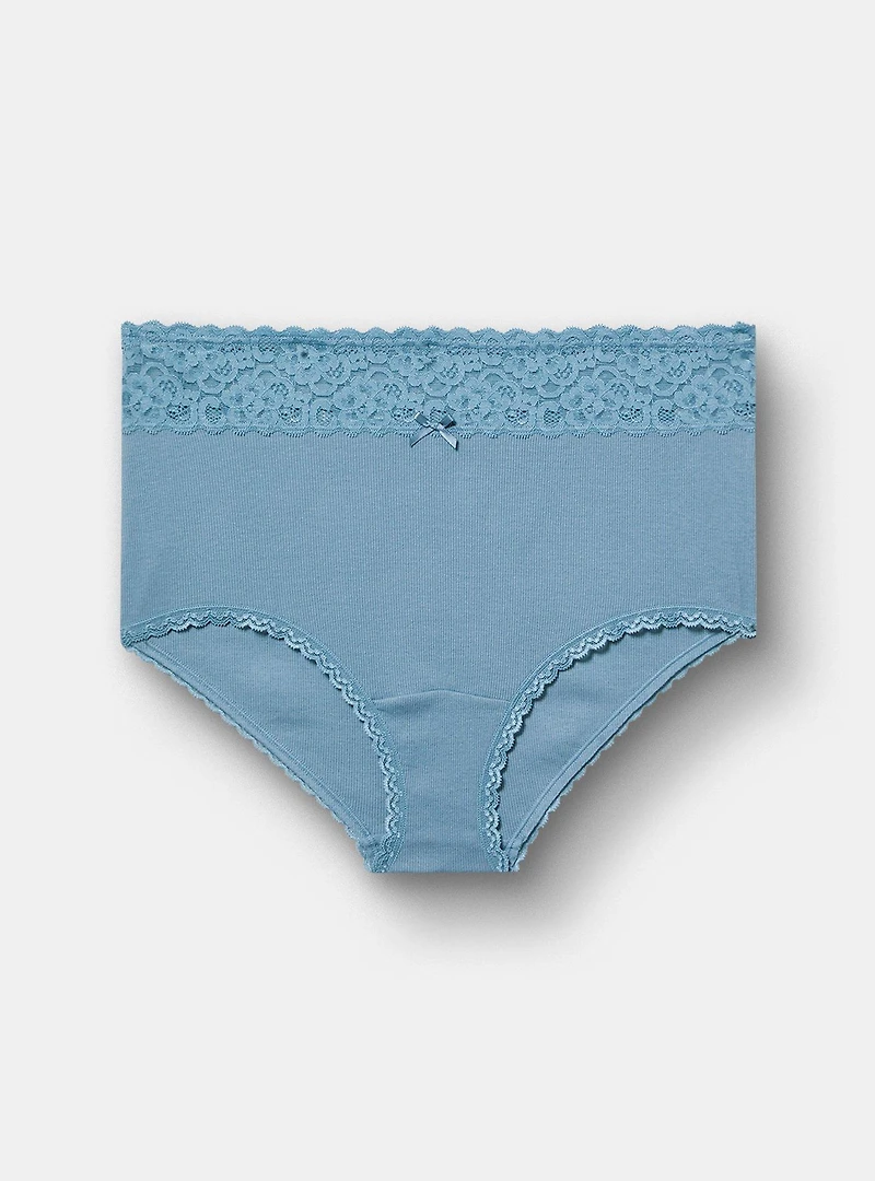 Cotton Rib Mid-Rise Lace Trim Brief Panty