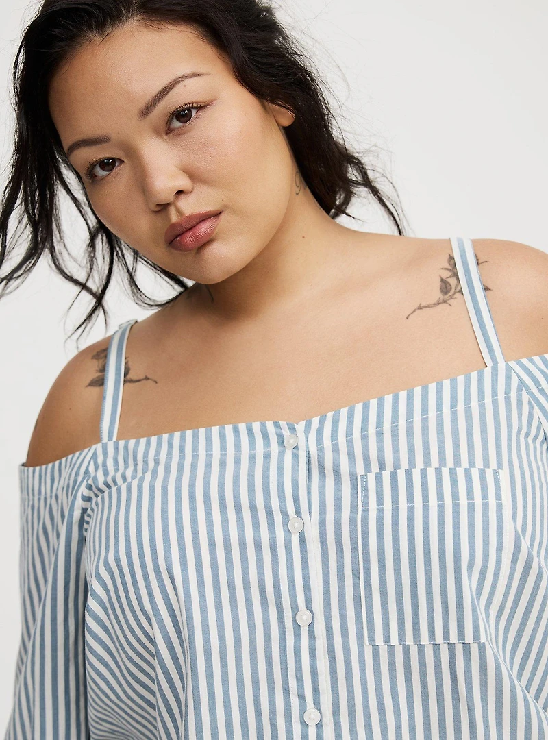Cold-Shoulder Button-Down Shirt