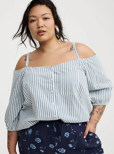 Cold-Shoulder Button-Down Shirt