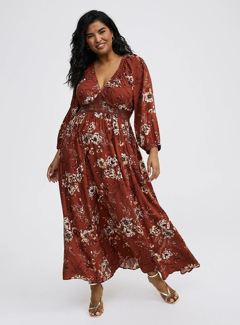Maxi V-Neck Raglan-Sleeve Dress