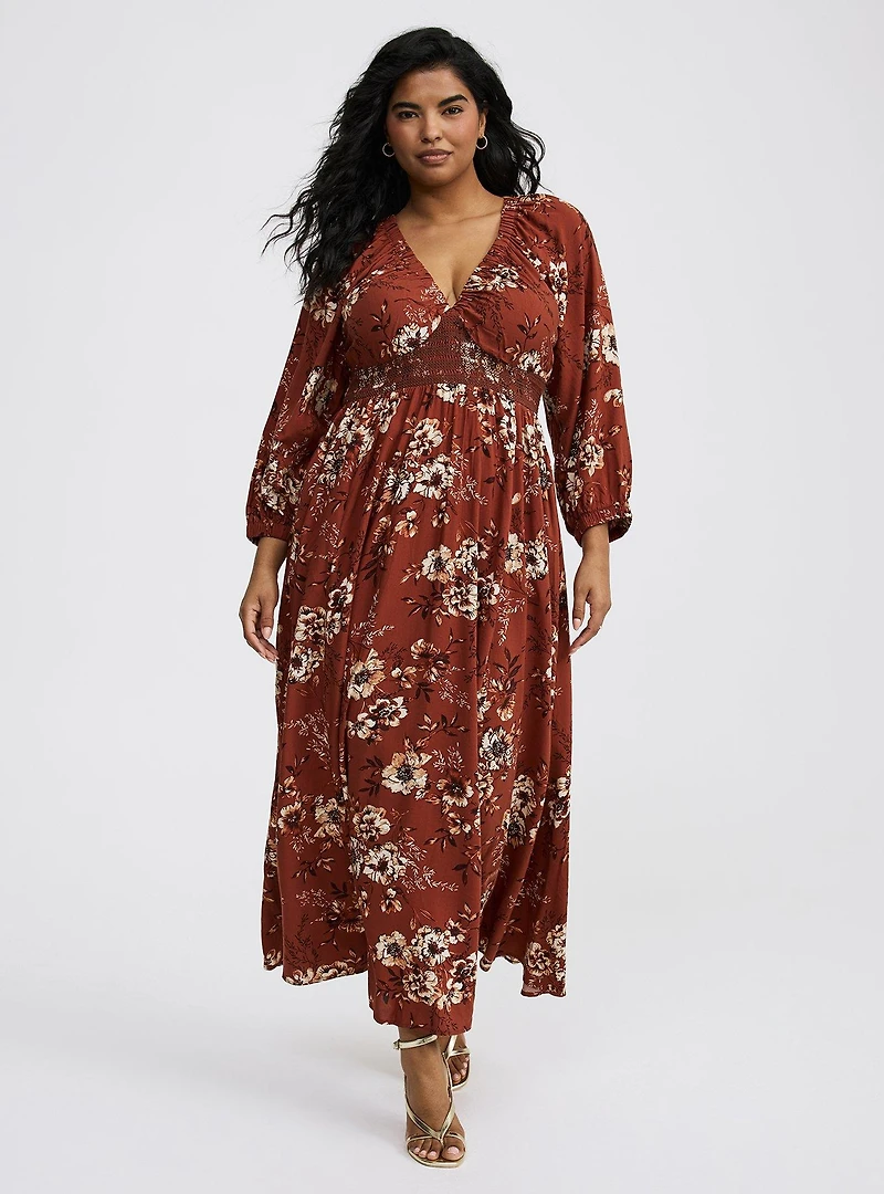 Maxi V-Neck Raglan-Sleeve Dress