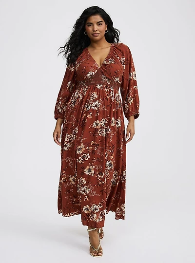 Maxi V-Neck Raglan-Sleeve Dress