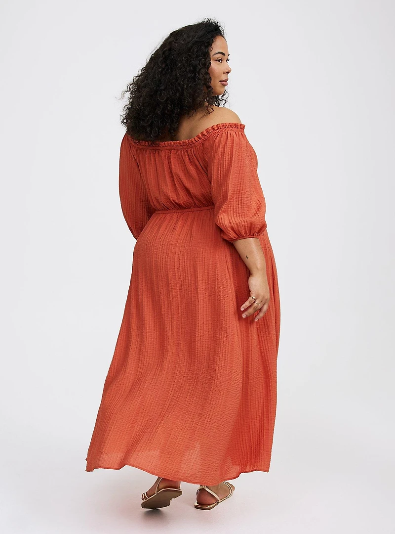 Textured Viscose Off-Shoulder Maxi Dress