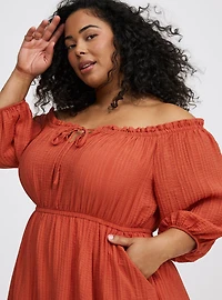 Textured Viscose Off-Shoulder Maxi Dress