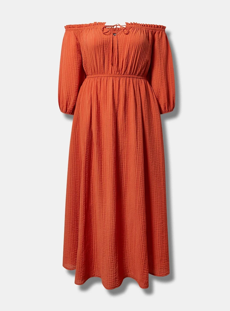 Textured Viscose Off-Shoulder Maxi Dress