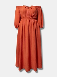 Textured Viscose Off-Shoulder Maxi Dress