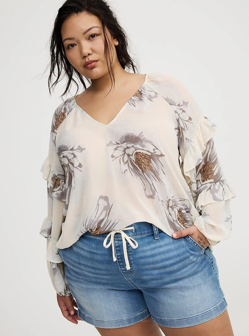 Chiffon V-Neck Ruffle Blouse