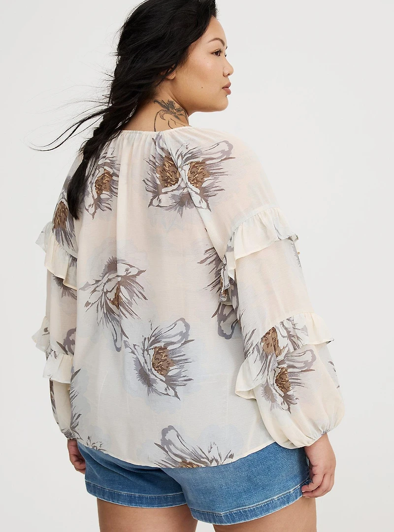 Chiffon V-Neck Ruffle Blouse