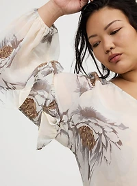 Chiffon V-Neck Ruffle Blouse