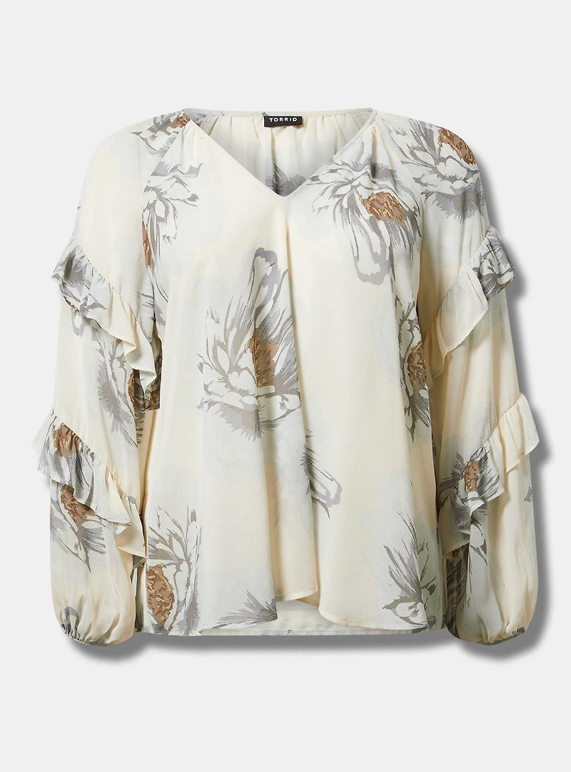 Chiffon V-Neck Ruffle Blouse