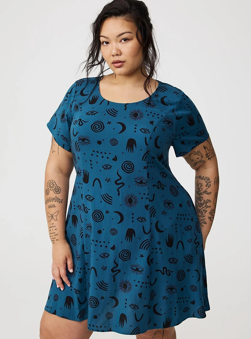 Mini Cap-Sleeve Trapeze Dress