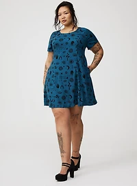 Mini Cap-Sleeve Trapeze Dress
