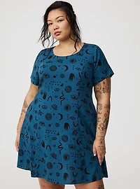 Mini Cap-Sleeve Trapeze Dress