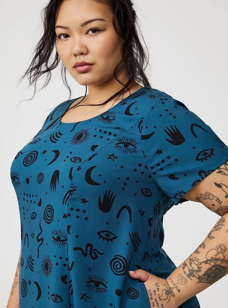 Mini Cap-Sleeve Trapeze Dress