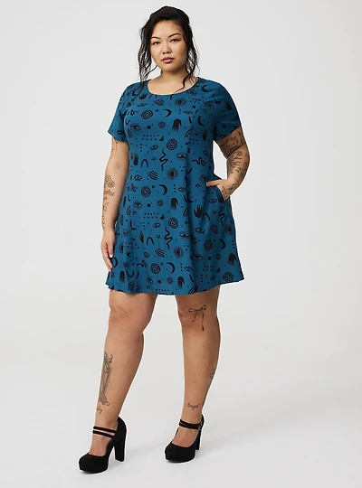 Mini Cap-Sleeve Trapeze Dress