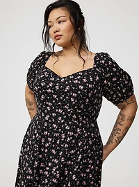 Midi Puff-Sleeve Tiered Dress