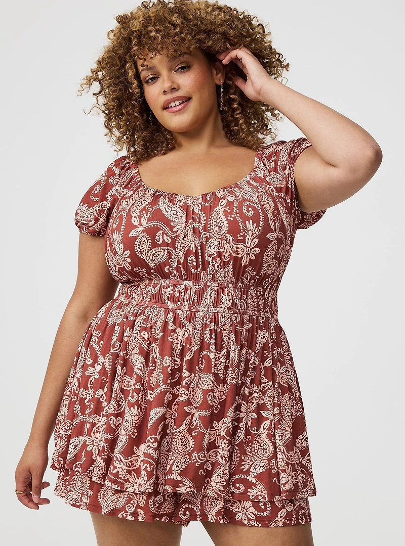 Puff-Sleeve Tiered Romper