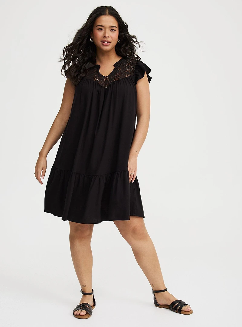 Mini Ruffle-Sleeve Drop-Waist Dress