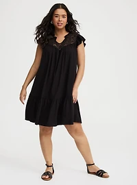 Mini Ruffle-Sleeve Drop-Waist Dress