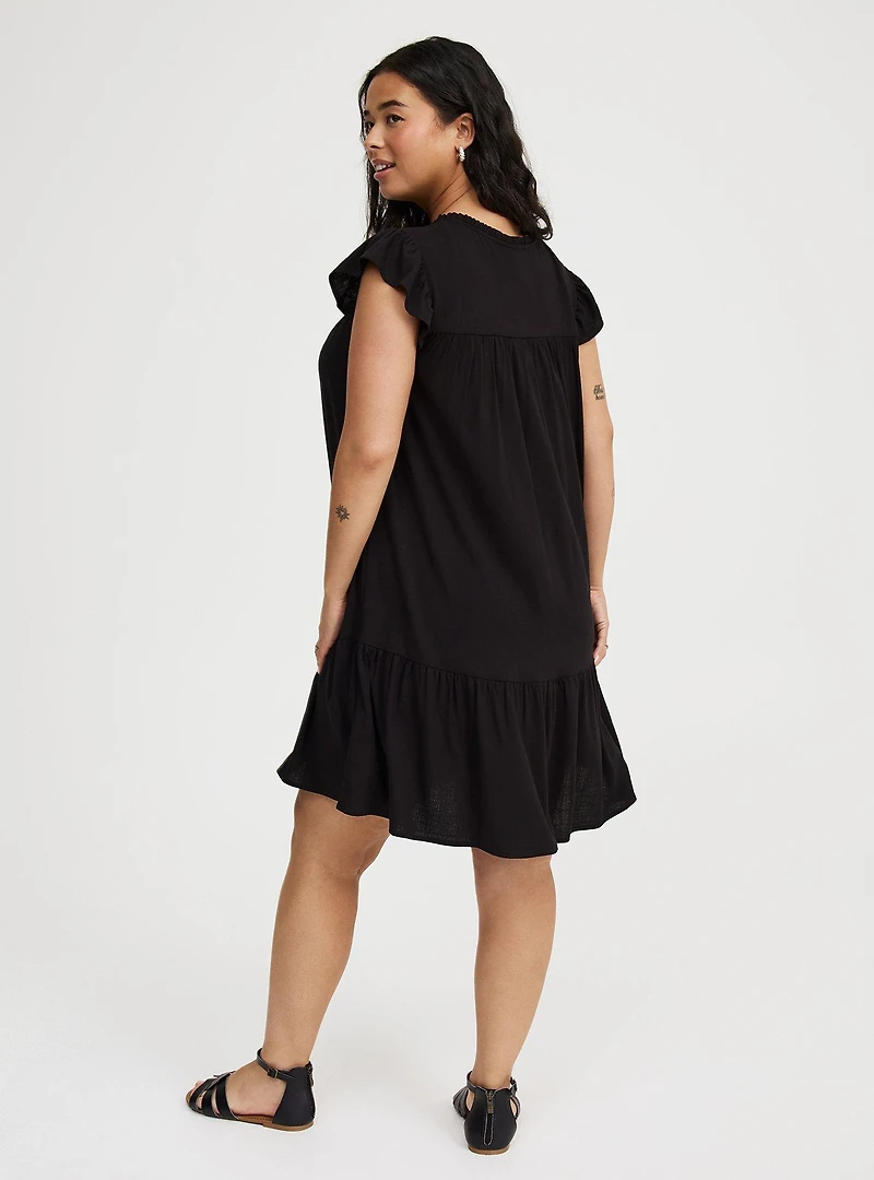 Mini Ruffle-Sleeve Drop-Waist Dress
