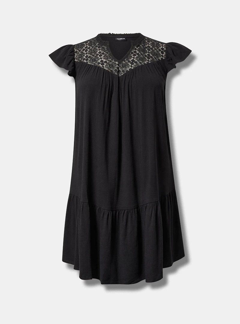 Mini Ruffle-Sleeve Drop-Waist Dress