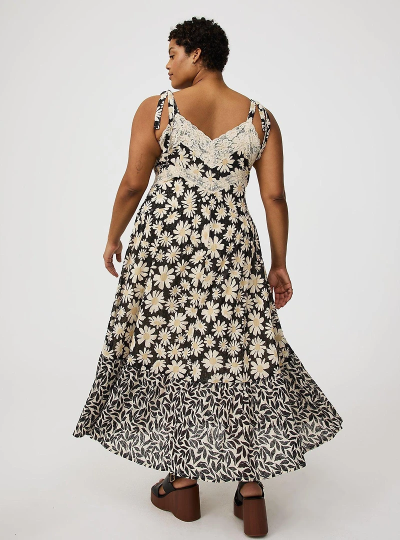 Lace-Trim Drop-Waist Maxi Dress