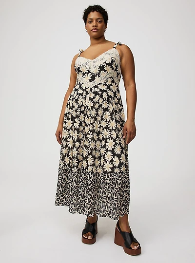 Lace-Trim Drop-Waist Maxi Dress
