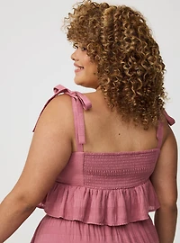 Textured Cotton Peplum Top Skirt Set