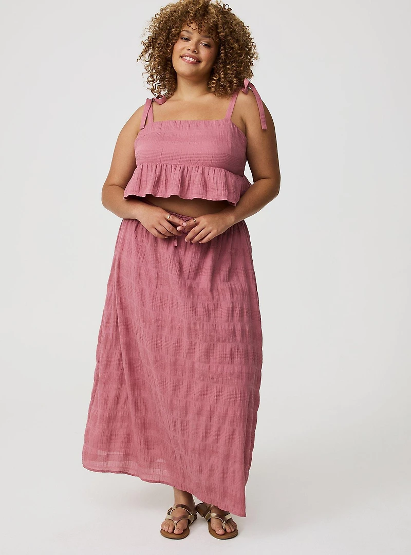 Textured Cotton Peplum Top Skirt Set