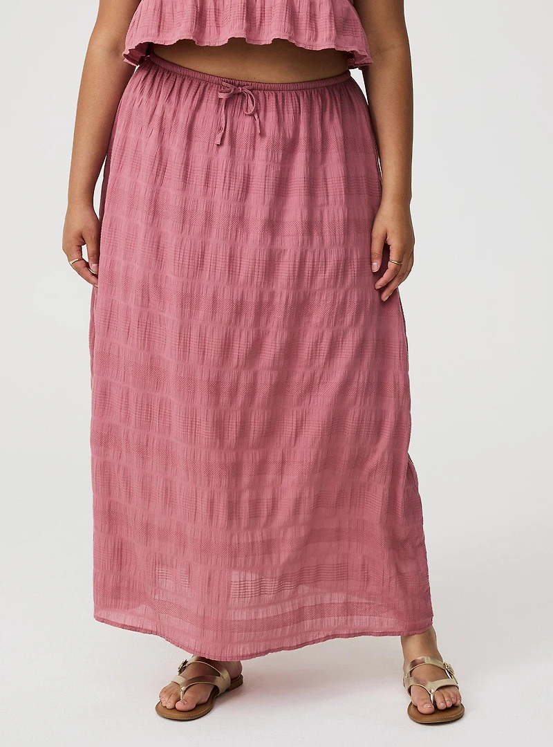 Textured Cotton Peplum Top Skirt Set